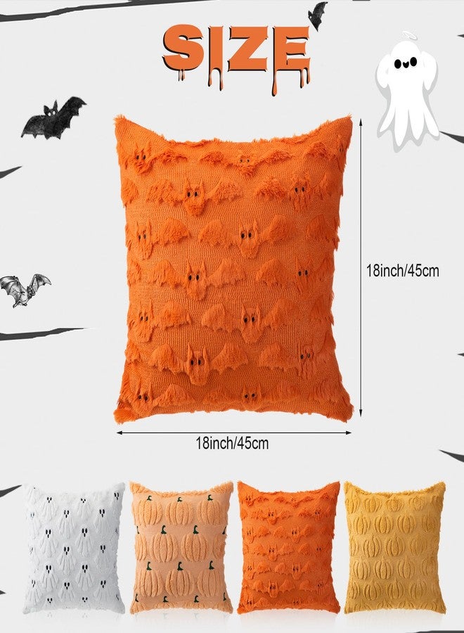 Breling 4 Pack Halloween Throw Covers 18x18 Inch Soft Plush Ghost Bat Fall Pumpkin Faux Fur Wool Couch Cushion Case for Sofa Couch Living Room Halloween Autumn Farmhouse Home Decor - Image 4