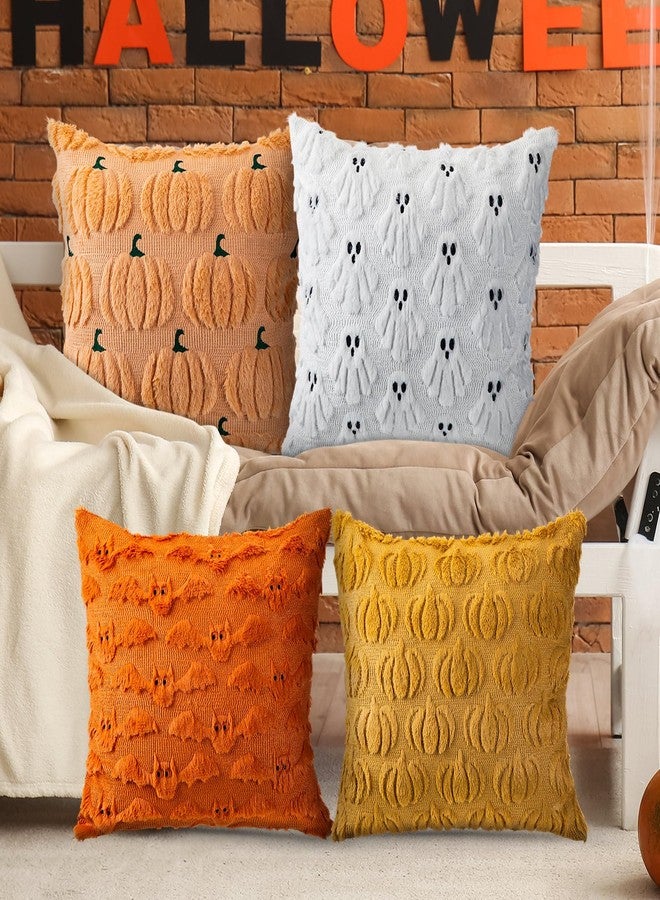 Breling 4 Pack Halloween Throw Covers 18x18 Inch Soft Plush Ghost Bat Fall Pumpkin Faux Fur Wool Couch Cushion Case for Sofa Couch Living Room Halloween Autumn Farmhouse Home Decor - Image 1