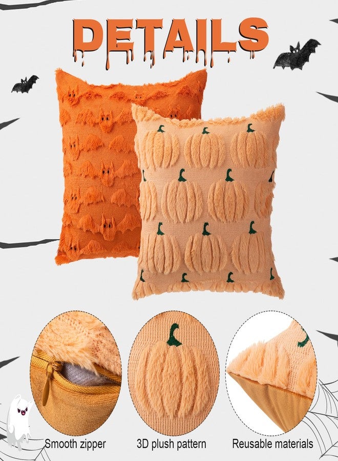Breling 4 Pack Halloween Throw Covers 18x18 Inch Soft Plush Ghost Bat Fall Pumpkin Faux Fur Wool Couch Cushion Case for Sofa Couch Living Room Halloween Autumn Farmhouse Home Decor - Image 3