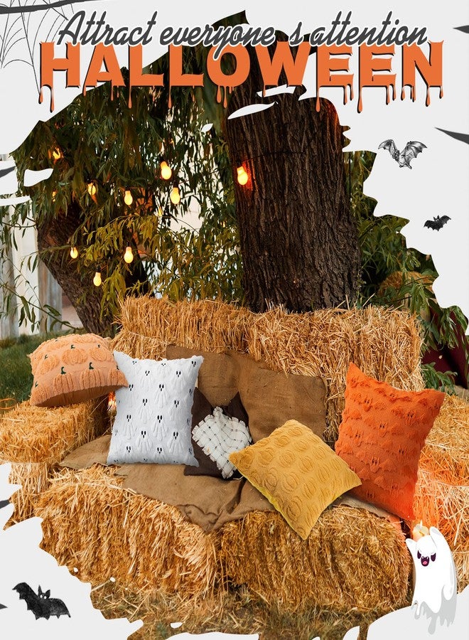 Breling 4 Pack Halloween Throw Covers 18x18 Inch Soft Plush Ghost Bat Fall Pumpkin Faux Fur Wool Couch Cushion Case for Sofa Couch Living Room Halloween Autumn Farmhouse Home Decor - Image 5