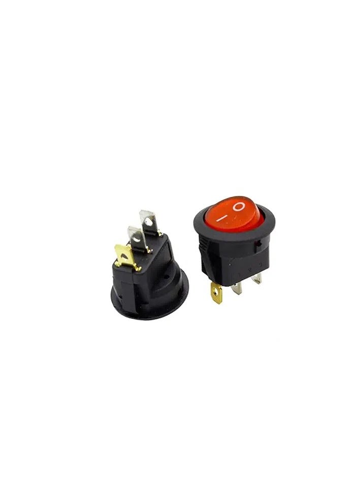 KNP - KNP KCD2 6A 250V Red On-Off Round Rocker Switch is a compact round rocker switch designed for controlling electrical devices in various applications Its red illuminated rocker makes it easy to identify the switch status even in low light conditions. - Image 1
