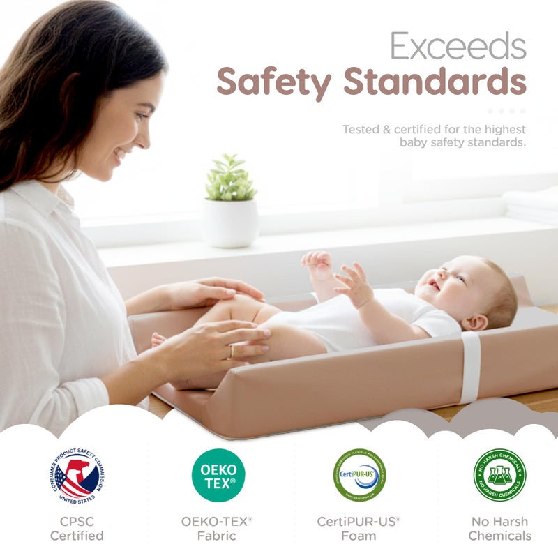 Sleepah Waterproof Diaper Changing Pad by Sleepah â€“ Vegan Leather â€“ Wipeable Foam Changing Pad for Dresser or Table with Removable, Machine-Washable Cover â€“ Standard Size Diaper Changing Pad â€“ Tan - Image 4