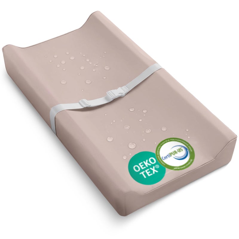 Sleepah Waterproof Diaper Changing Pad by Sleepah â€“ Vegan Leather â€“ Wipeable Foam Changing Pad for Dresser or Table with Removable, Machine-Washable Cover â€“ Standard Size Diaper Changing Pad â€“ Tan - Image 1