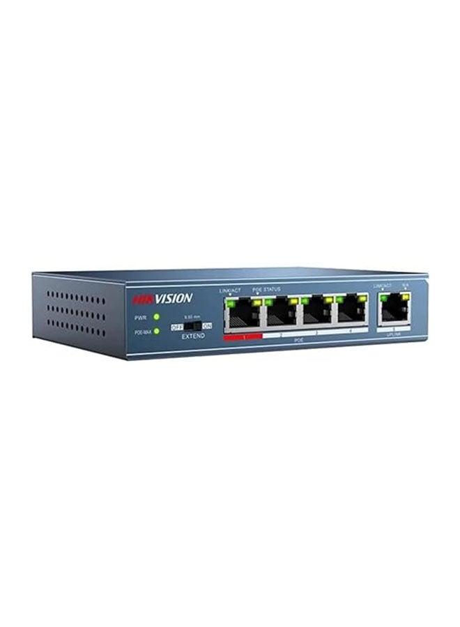 هيك فيجن محول DS-3E0105P-E/M(B)، 4 منافذ Poe بطول 100 متر ومنفذ إيثرنت بطول 100 متر، يدعم مصدر طاقة Poe ووضع التمديد، وإعادة توجيه سرعة الأسلاك وتصميم غير قابل للحظر - Image 1