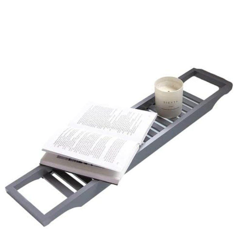 Vencier EcoFriendly Slimline Bamboo Bath Bridge Rack Caddy Shelf Grey