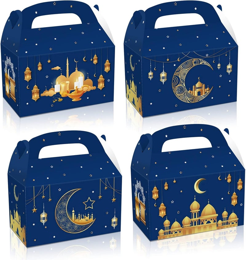 Cosfan 12 Pack Eid Mubarak Party Paper Boxes Blue Muslim Ramadan Treat Box Church Moon Candy Gift Bags Party Favors Boxes for Eid Party Wedding - Image 1