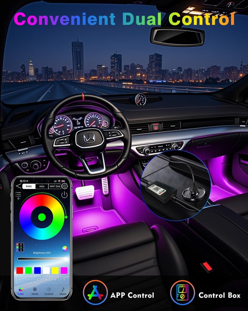 DUOFU365 Car Led Strip Lights, RGB Truck Interior Lights with App Control, Under Dash Footwell Automotive Led Light Strip, Car Ambient Lighting (1set) - Image 3