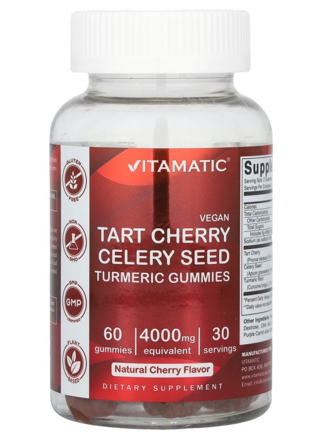 Vitamatic جومي الكرز الحامض النباتي مع بذور الكرفس والكركم 4000 ملغ 60 جومي (2000 ملغ لكل جومي)