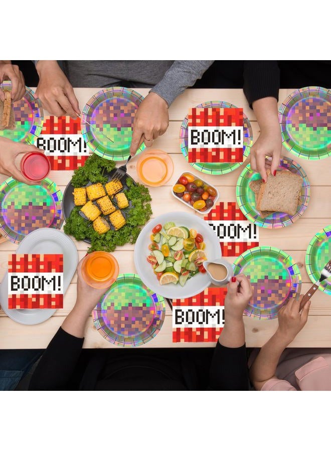 Cogniplay 50Pcs Iridescent Pixel Party Plates and Napkins Set Video Game Disposable Tableware Set Pixel Dessert Plates Gaming Party Supplies Birthday Decorations for Kids Baby Shower Teen Gamer Serve 25 - Image 4