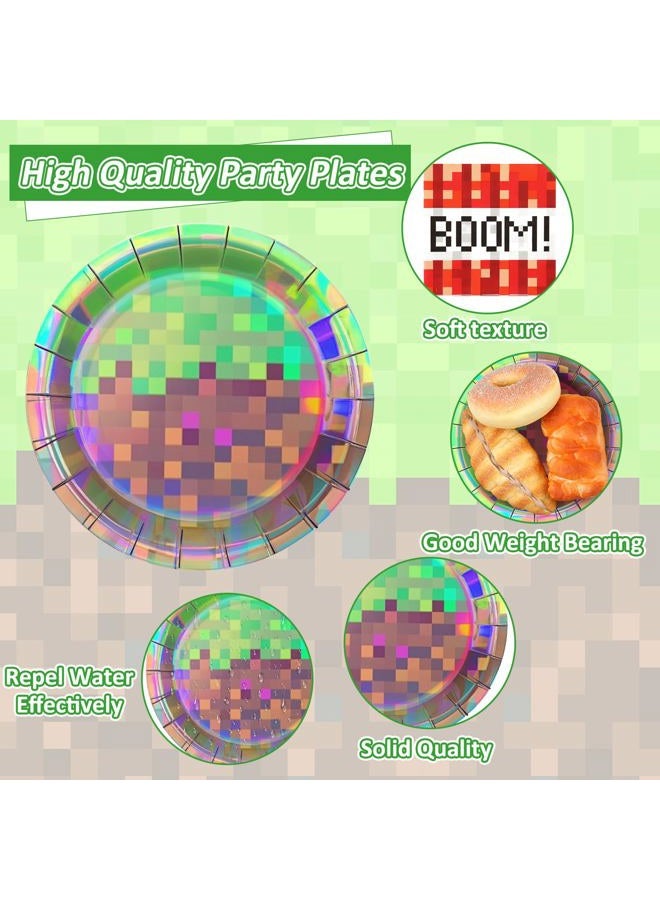 Cogniplay 50Pcs Iridescent Pixel Party Plates and Napkins Set Video Game Disposable Tableware Set Pixel Dessert Plates Gaming Party Supplies Birthday Decorations for Kids Baby Shower Teen Gamer Serve 25 - Image 3