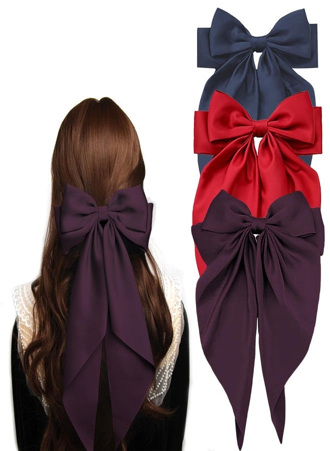 ANNACREATIONS ANNA CREATIONS 3 Pcs Fashion Hair Bows for Women Bows for hair Silk Satin Hair Ribbons Bow Hairclip for Women Cute Hair Clip for Girls Large Vintage Hair Hair Accessories Big Ribbon Bow Clip - Image 2