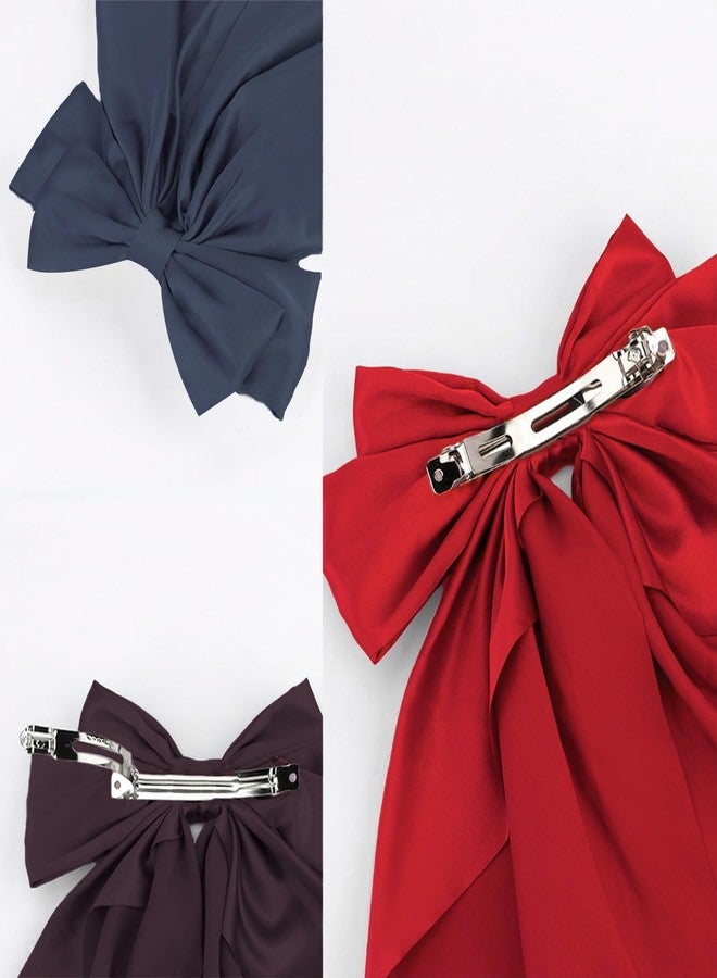 ANNACREATIONS ANNA CREATIONS 3 Pcs Fashion Hair Bows for Women Bows for hair Silk Satin Hair Ribbons Bow Hairclip for Women Cute Hair Clip for Girls Large Vintage Hair Hair Accessories Big Ribbon Bow Clip - Image 3
