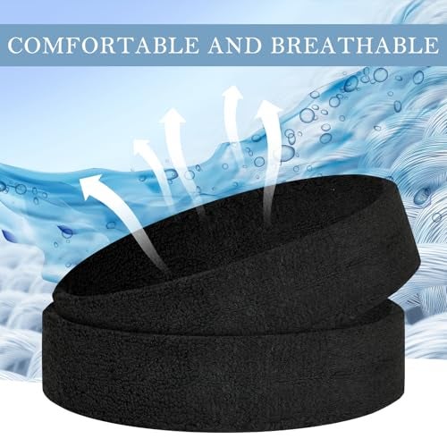 PEASUG 4 Pack Headbands for Men, Sweat Bands Headbands Men & Women, Cotton Terry Sweat Bands for Tennis, Basketball, Running, Gym, Working Out (Black) - Image 2