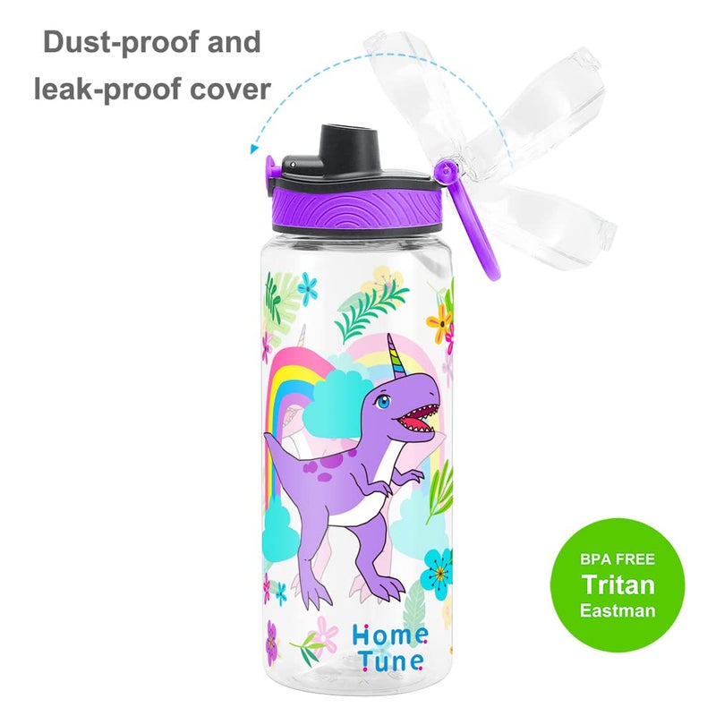 Home Tune Cute Water Bottle for School Kids Girls  BPA FREE Tritan & Leak Proof & Easy Clean & Carry Handle  23oz/ 680ml (Rainbow Dinosaur) - Image 3