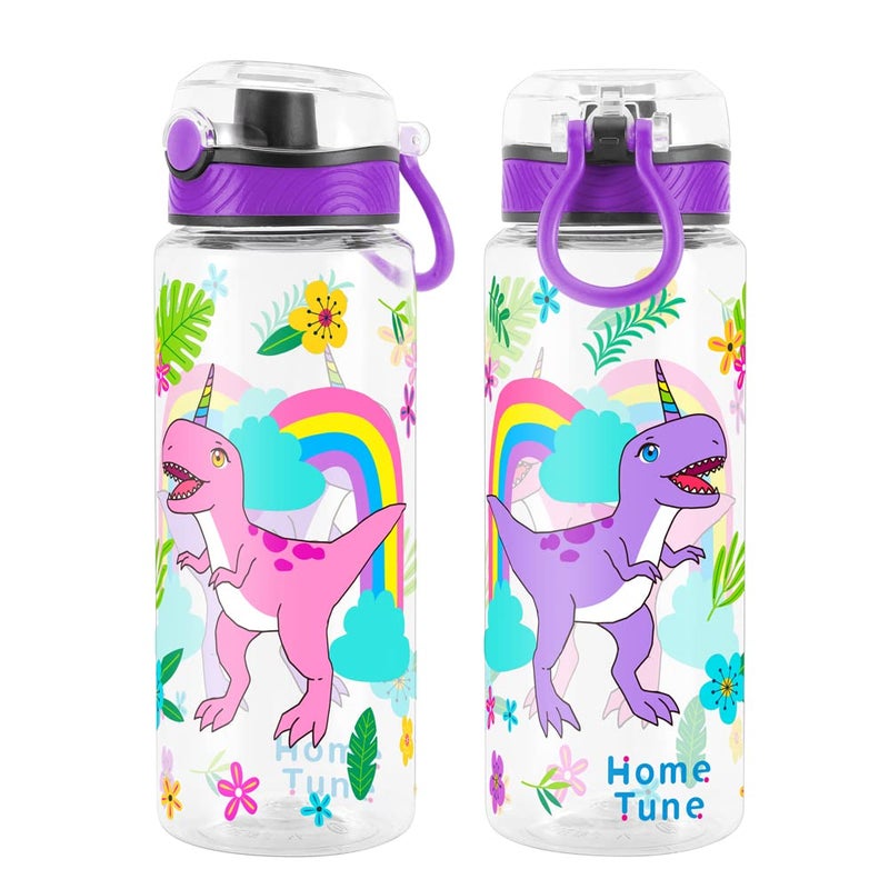 Home Tune Cute Water Bottle for School Kids Girls  BPA FREE Tritan & Leak Proof & Easy Clean & Carry Handle  23oz/ 680ml (Rainbow Dinosaur) - Image 1