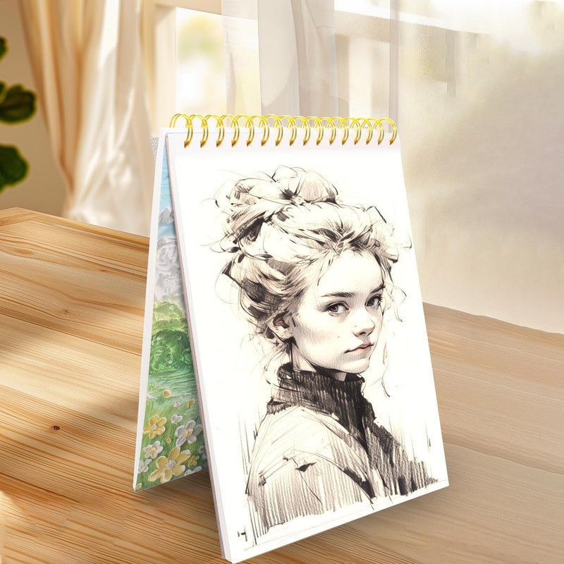 Clesante دفتر رسومات A4، دفتر رسومات فني للرسم، 120 صفحة مربوطة بشكل حلزوني، وزن الورق 160 جرام/متر مربع، خالٍ من الأحماض، مناسب للأطفال والبالغين والمبتدئين والفنانين. - Image 3