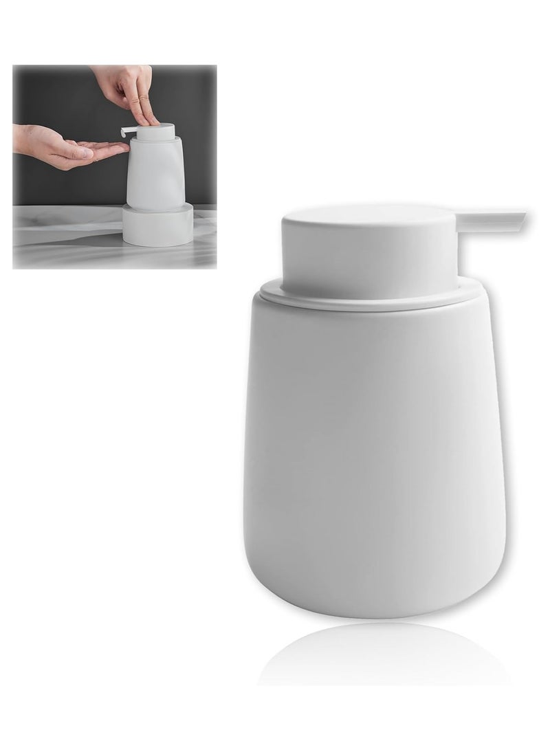 NANAO Ceramic Soap Dispenser with Easy-Press Pump - 14 oz White Liquid Dispenser for Bathroom and Kitchen - Hand Lotion, Shampoo Holder - Image 1