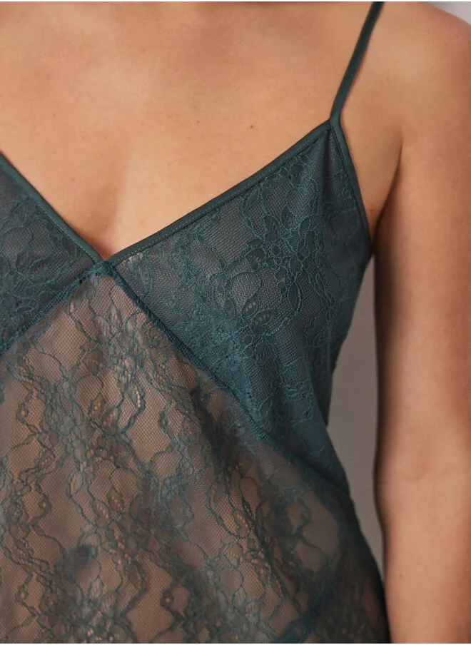 women'secret Short Green Lace Nightgown