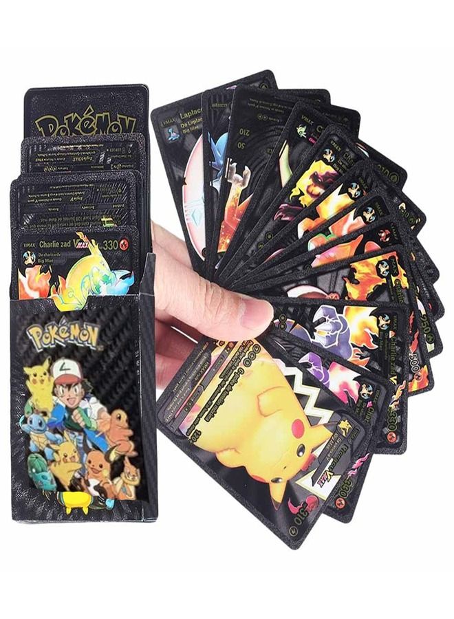 fashionhome 55 Pieces Black Pokemon Cards Golden Foil Set Including Vmax Rares V Series GX EX Rares Charizard Common Cards - Image 1