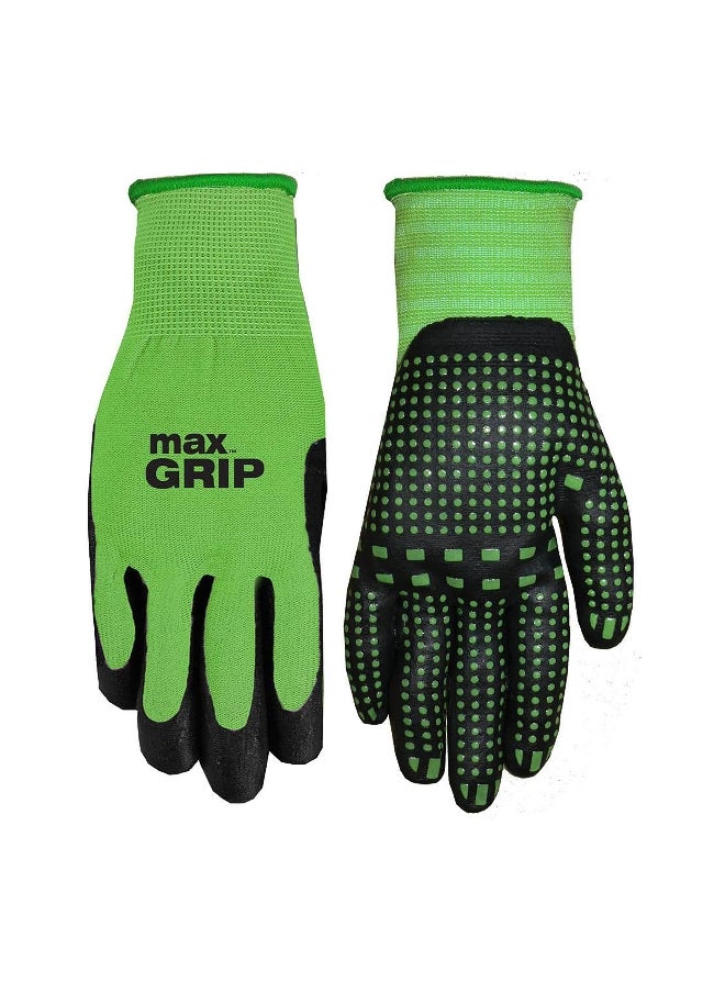 Midwest - Pair of Max Grip Heavy-Duty Nitrile Dot Gardening Gloves Black and Green S/M 9018642 - Image 1
