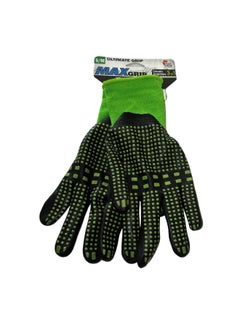 Pair of Max Grip Heavy-Duty Nitrile Dot Gardening Gloves Black and Green S/M 9018642