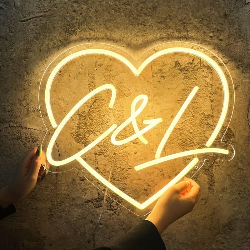 دفء الأبيض 30 سم لافتة نيون LED على شكل قلب مع حروف أولى ديكور زفاف هدية عرض - Image 2