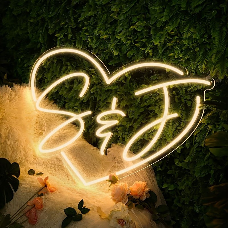دفء الأبيض 30 سم لافتة نيون LED على شكل قلب مع حروف أولى ديكور زفاف هدية عرض - Image 5