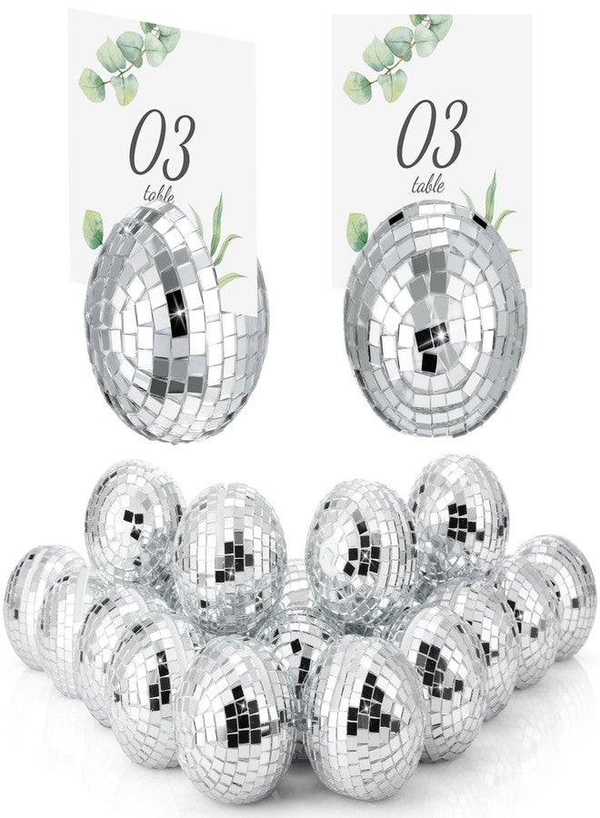 Engrowtic 12 Pcs Disco Ball Table Number Card Holders Silver Place Card Holder for Photo Name Stands Disco Centerpiece Decor for Wedding Party Birthday Table Number, 2 Inch - Image 1