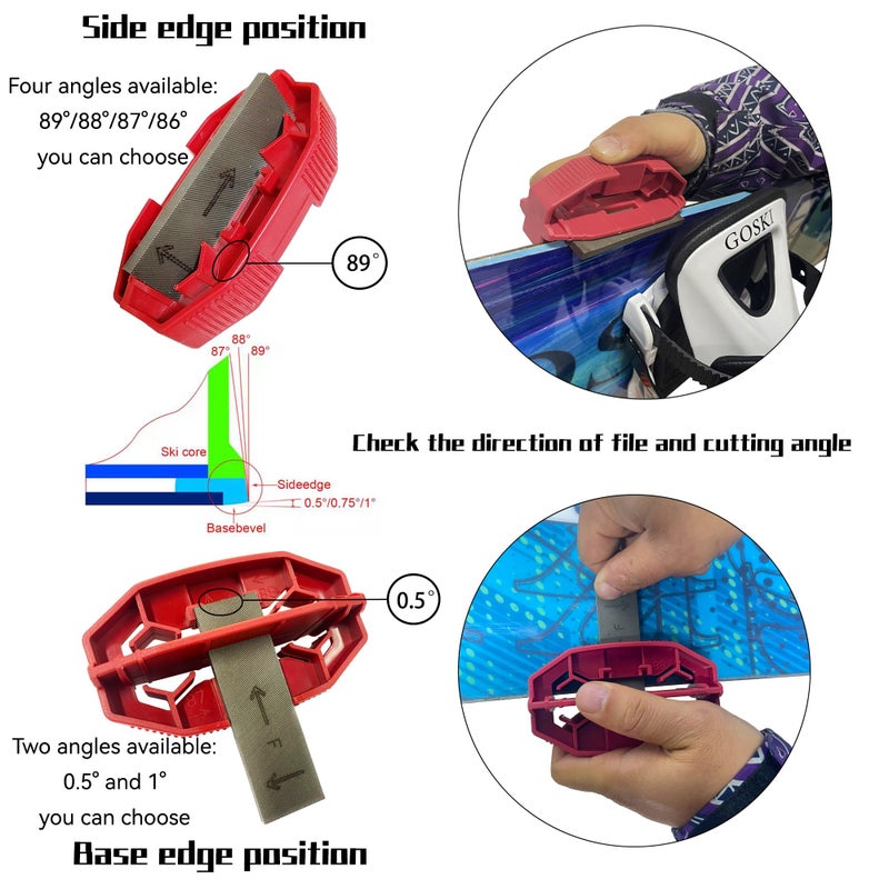 IGOSKI Snowboard Ski Edge Bevel Tuning ski wax kitï¼Œsnowboard toolï¼Œski edge sharpener tuner Side Ski Angle Tool & Diamonds & Gummi Stone (Tool+Diamonds + Gummi Stone) (Red) - Image 3