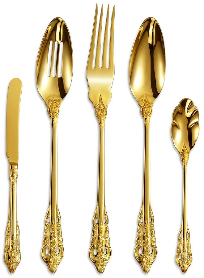 KEAWELL Gorgeous 5-Piece 18/10 Stainless Steel Hostess Serving Utensil Set, Dishwasher Safe (Gold) - Image 1