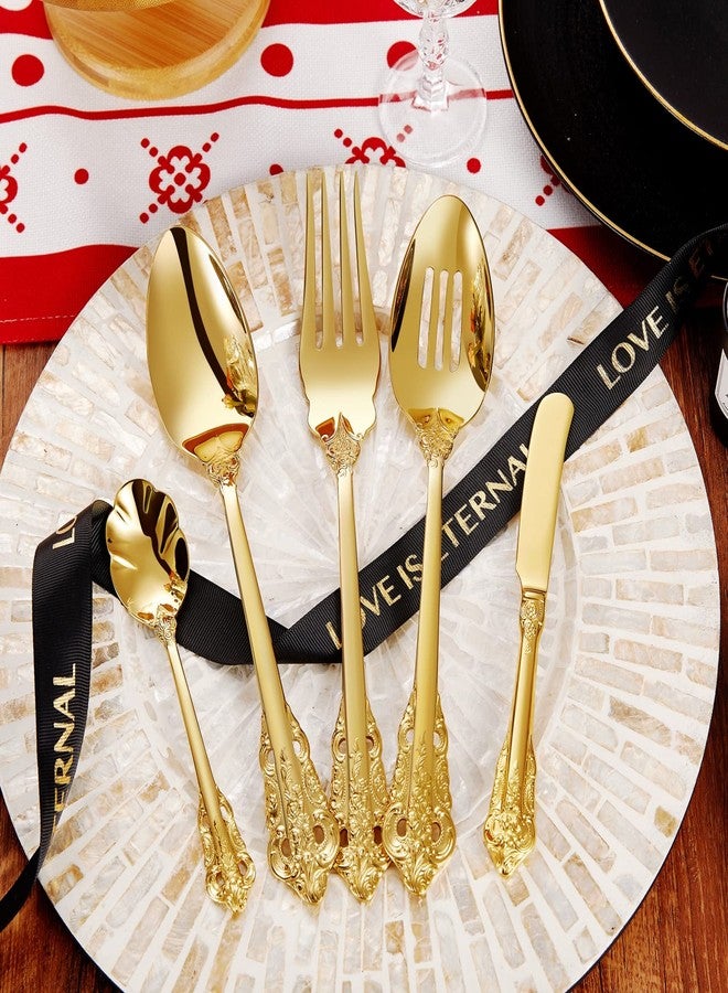 KEAWELL Gorgeous 5-Piece 18/10 Stainless Steel Hostess Serving Utensil Set, Dishwasher Safe (Gold) - Image 4