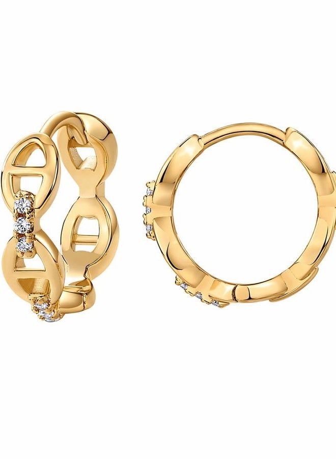 PAVOI 14K Gold Plated Sterling Silver Posts Cubic Zirconia Chained Huggie Earrings for Women | Small CZ Chain Hoops, 13mm, Yellow Gold, Cubic Zirconia - Image 1
