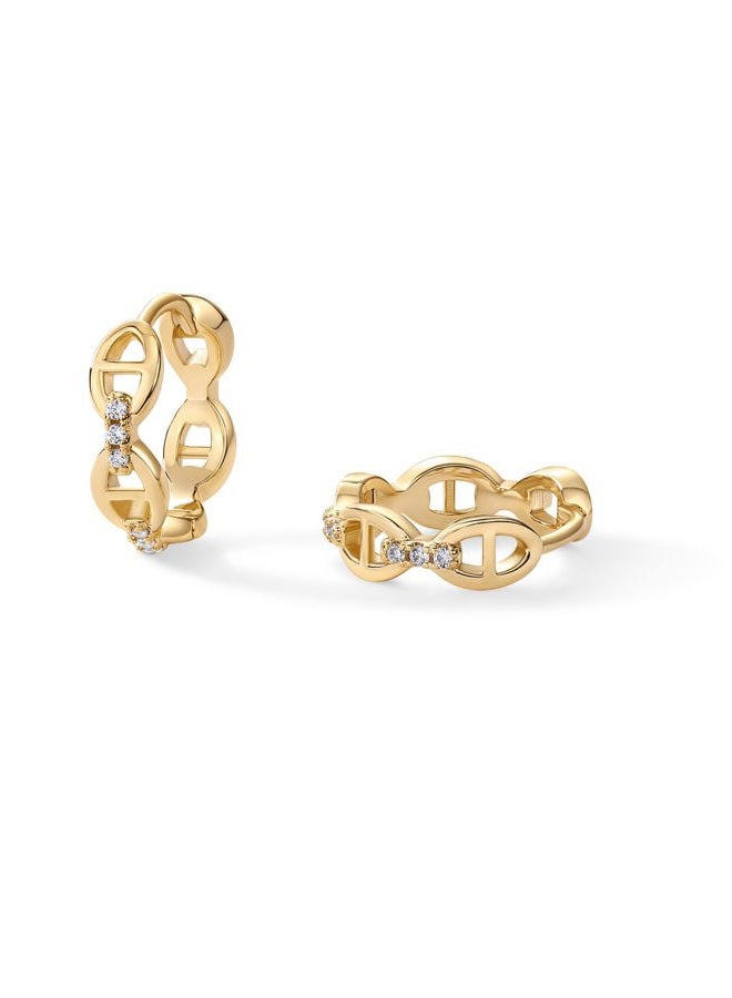 PAVOI 14K Gold Plated Sterling Silver Posts Cubic Zirconia Chained Huggie Earrings for Women | Small CZ Chain Hoops, 13mm, Yellow Gold, Cubic Zirconia - Image 3