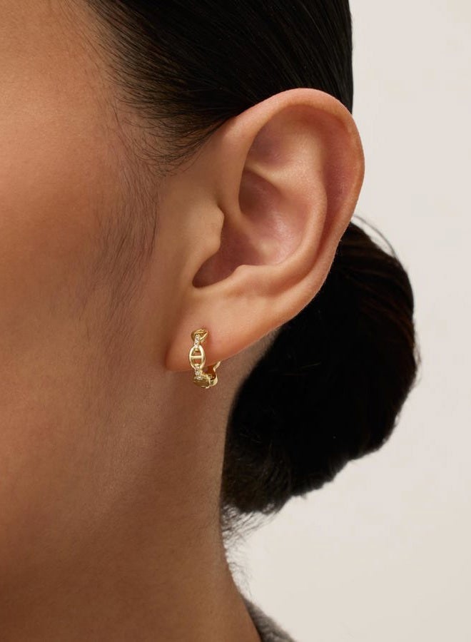 PAVOI 14K Gold Plated Sterling Silver Posts Cubic Zirconia Chained Huggie Earrings for Women | Small CZ Chain Hoops, 13mm, Yellow Gold, Cubic Zirconia - Image 2