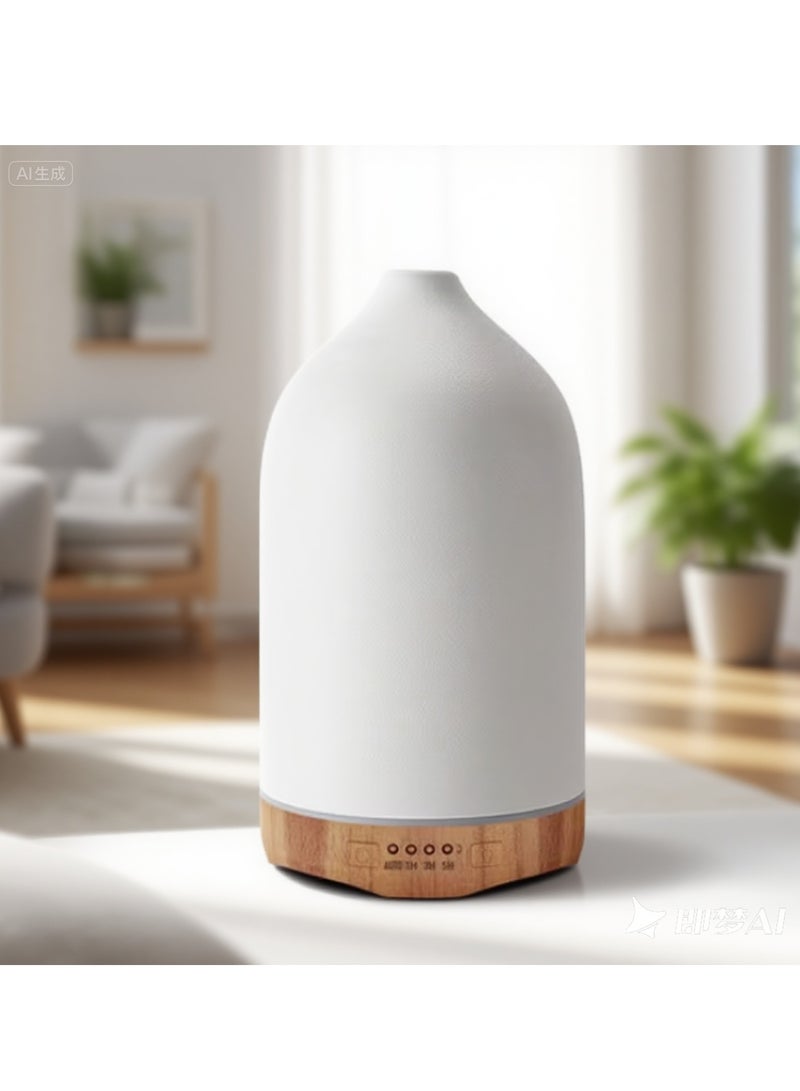 Bluejw （White）250Ml Wood Grain Ceramic Short Spout Humidifier Seven Colours White And Black Ceramic Aromatherapy Machine Ultrasonic Essential Oil Diffuser - Image 3