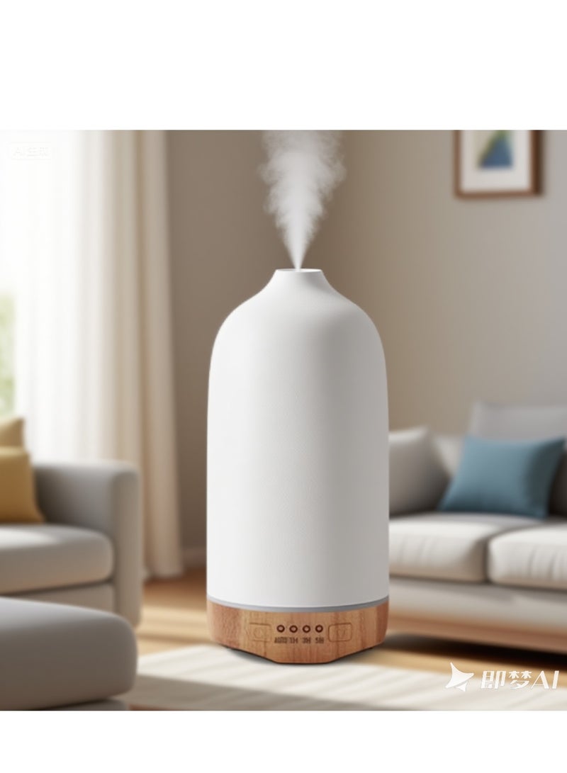 Bluejw （White）250Ml Wood Grain Ceramic Short Spout Humidifier Seven Colours White And Black Ceramic Aromatherapy Machine Ultrasonic Essential Oil Diffuser - Image 1