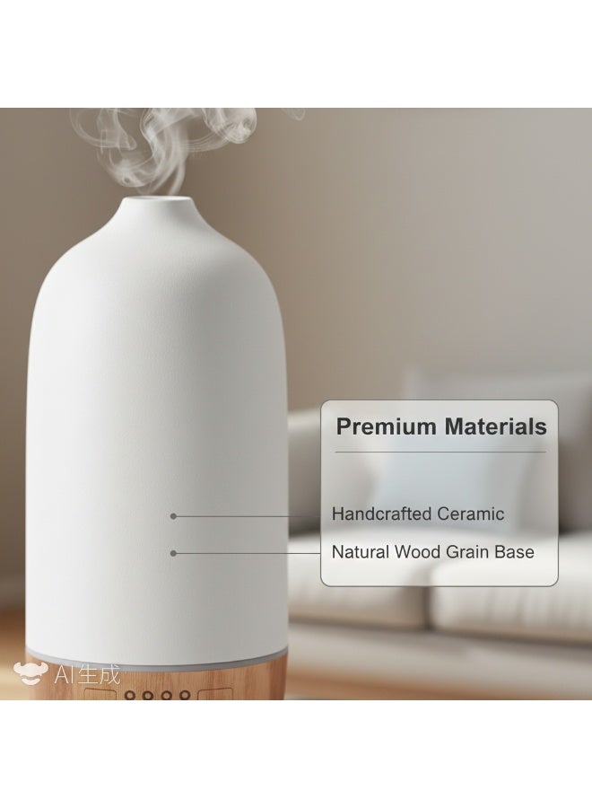 Bluejw （White）250Ml Wood Grain Ceramic Short Spout Humidifier Seven Colours White And Black Ceramic Aromatherapy Machine Ultrasonic Essential Oil Diffuser - Image 1