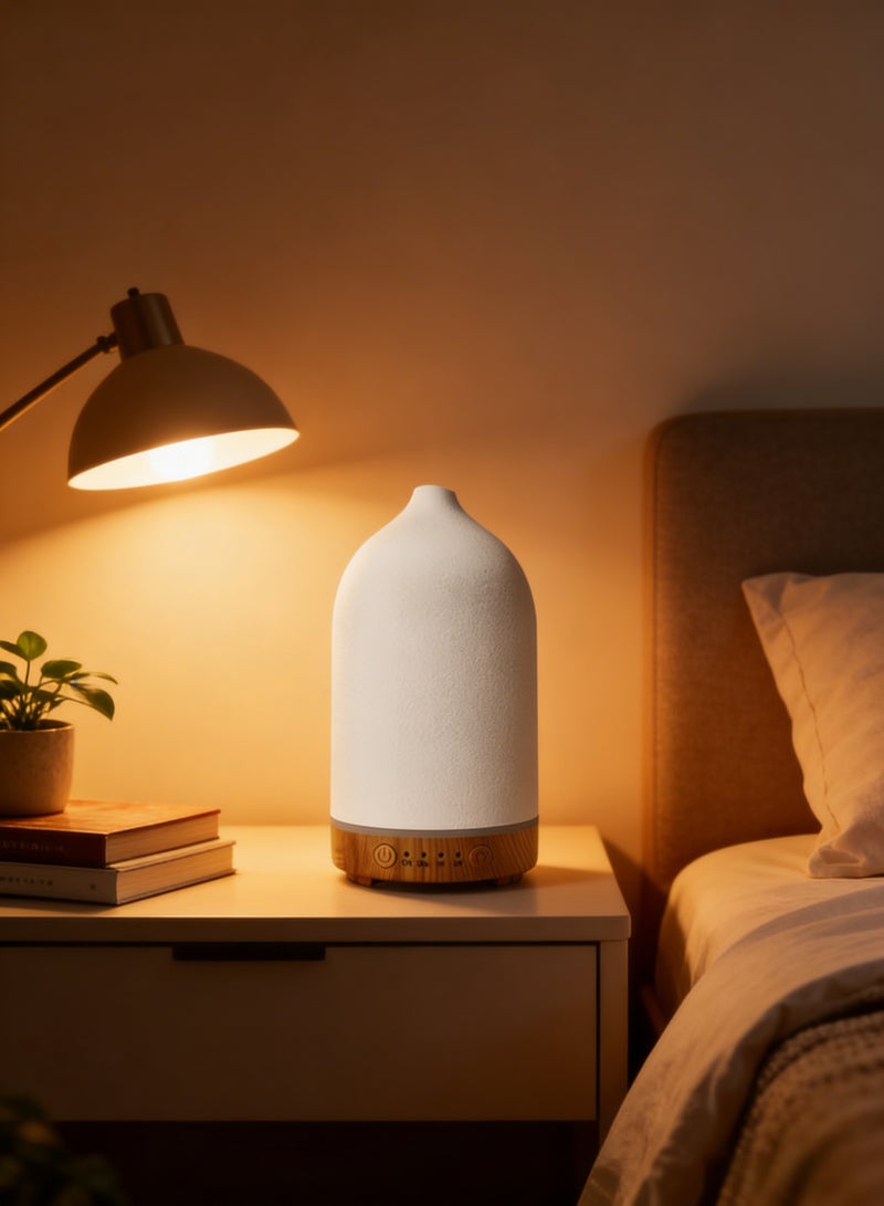 Bluejw （White）250Ml Wood Grain Ceramic Short Spout Humidifier Seven Colours White And Black Ceramic Aromatherapy Machine Ultrasonic Essential Oil Diffuser - Image 5