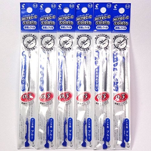 Pilot Hi-Tec-C Coleto Gel Ink Pen Refill 0.3mm, Blue, × 6 Packs/Total 6 pcs (Japan Import) [Komainu-Dou Original Package] - Image 1