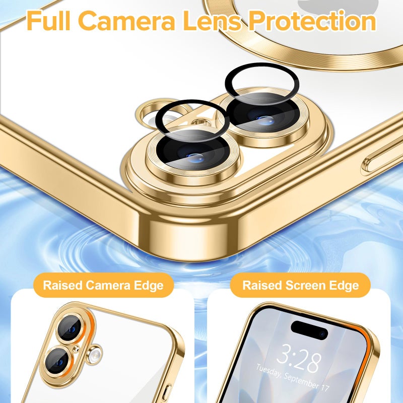 Hython Magnetic Clear for iPhone 17 Case with Camera Lens Protector [Compatible with MagSafe] Luxury Plating Edge Slim Soft TPU Cover Protective Phone Case for iPhone 17 6.3", Gold - Image 4