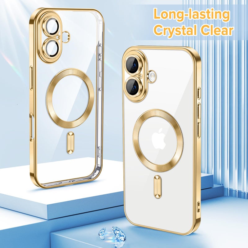 Hython Magnetic Clear for iPhone 17 Case with Camera Lens Protector [Compatible with MagSafe] Luxury Plating Edge Slim Soft TPU Cover Protective Phone Case for iPhone 17 6.3", Gold - Image 2