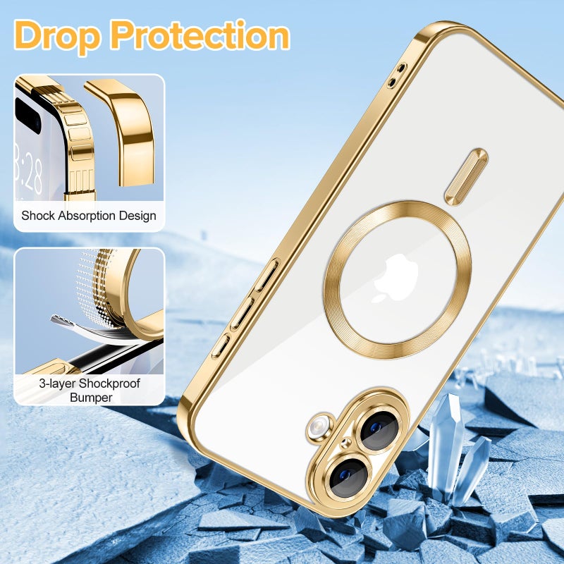 Hython Magnetic Clear for iPhone 17 Case with Camera Lens Protector [Compatible with MagSafe] Luxury Plating Edge Slim Soft TPU Cover Protective Phone Case for iPhone 17 6.3", Gold - Image 5