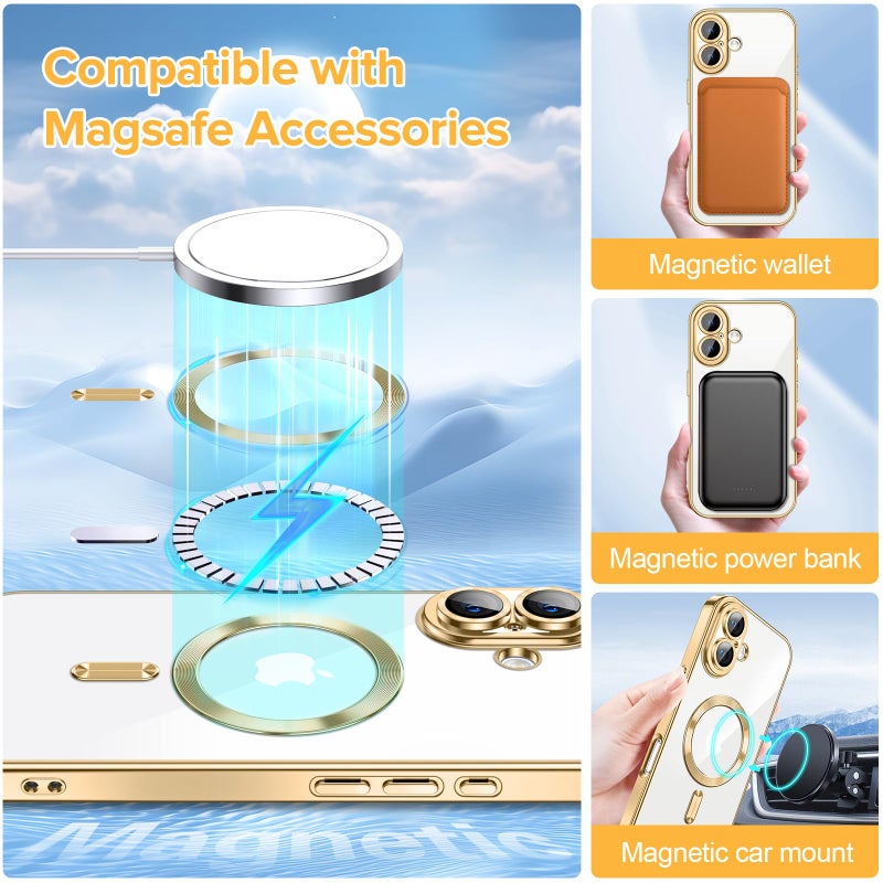 Hython Magnetic Clear for iPhone 17 Case with Camera Lens Protector [Compatible with MagSafe] Luxury Plating Edge Slim Soft TPU Cover Protective Phone Case for iPhone 17 6.3", Gold - Image 3