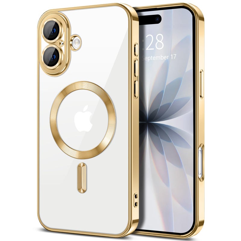 Hython Magnetic Clear for iPhone 17 Case with Camera Lens Protector [Compatible with MagSafe] Luxury Plating Edge Slim Soft TPU Cover Protective Phone Case for iPhone 17 6.3", Gold - Image 1