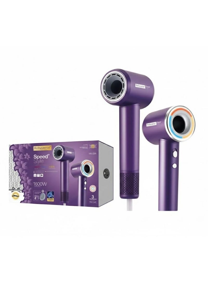 Professional Hair Dryer 1600W High Speed 110000 RPM Fast Drying Hair Dryer with AI Smart Temperature Control 3 Heat Settings Cold Warm Hot Low Noise Lightweight Hair Styling Dryer with Diffuser and Concentrator Nozzle for Smooth Shiny Hair