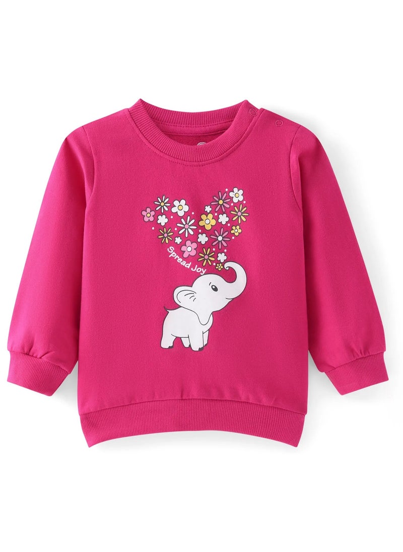 Generic - Doodle Poodle 100% Cotton Light Weight Looper Knit Full Sleeves Sweatshirt Elephant & Floral Print - Pink - Image 1