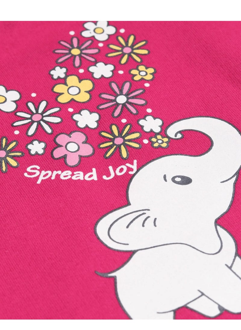 Generic - Doodle Poodle 100% Cotton Light Weight Looper Knit Full Sleeves Sweatshirt Elephant & Floral Print - Pink - Image 1