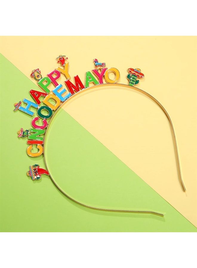 Cinco De Mayo Headbands Mexican Fiesta Hairband Sombrero Chili Cactus Piñata Hair Hoop Mexican Theme Party Decoration Colorful