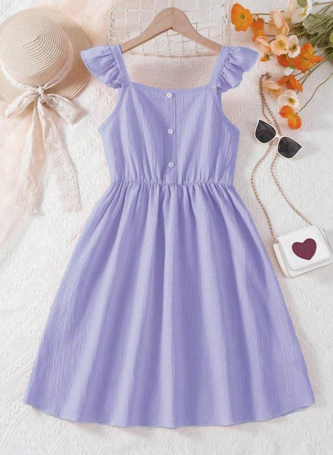 Take Two Girls Purple Ruffled Sleeve Buttoned Dress - Image 1