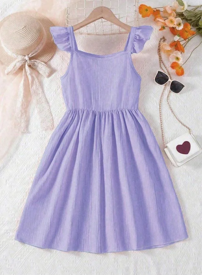Take Two Girls Purple Ruffled Sleeve Buttoned Dress